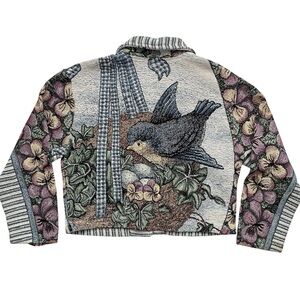 Vintage Paco Soler Tapestry Jacket Bluebird Floral Cottagecore Art to Wear M / L